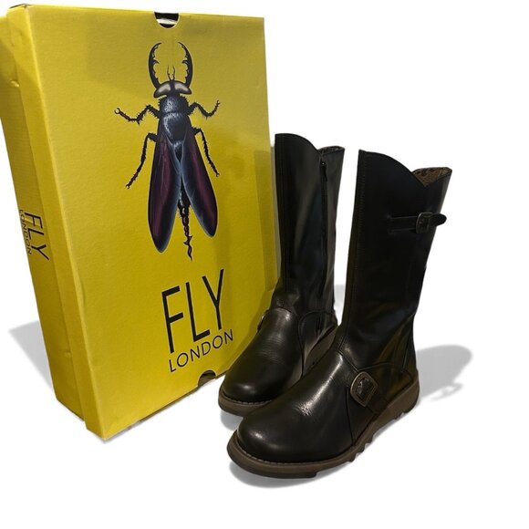 Fly London MES 2 Buckle Moto Leather Mid-Calf Boots Women’s 40 Zip RUG Sole - Picture 2 of 12
